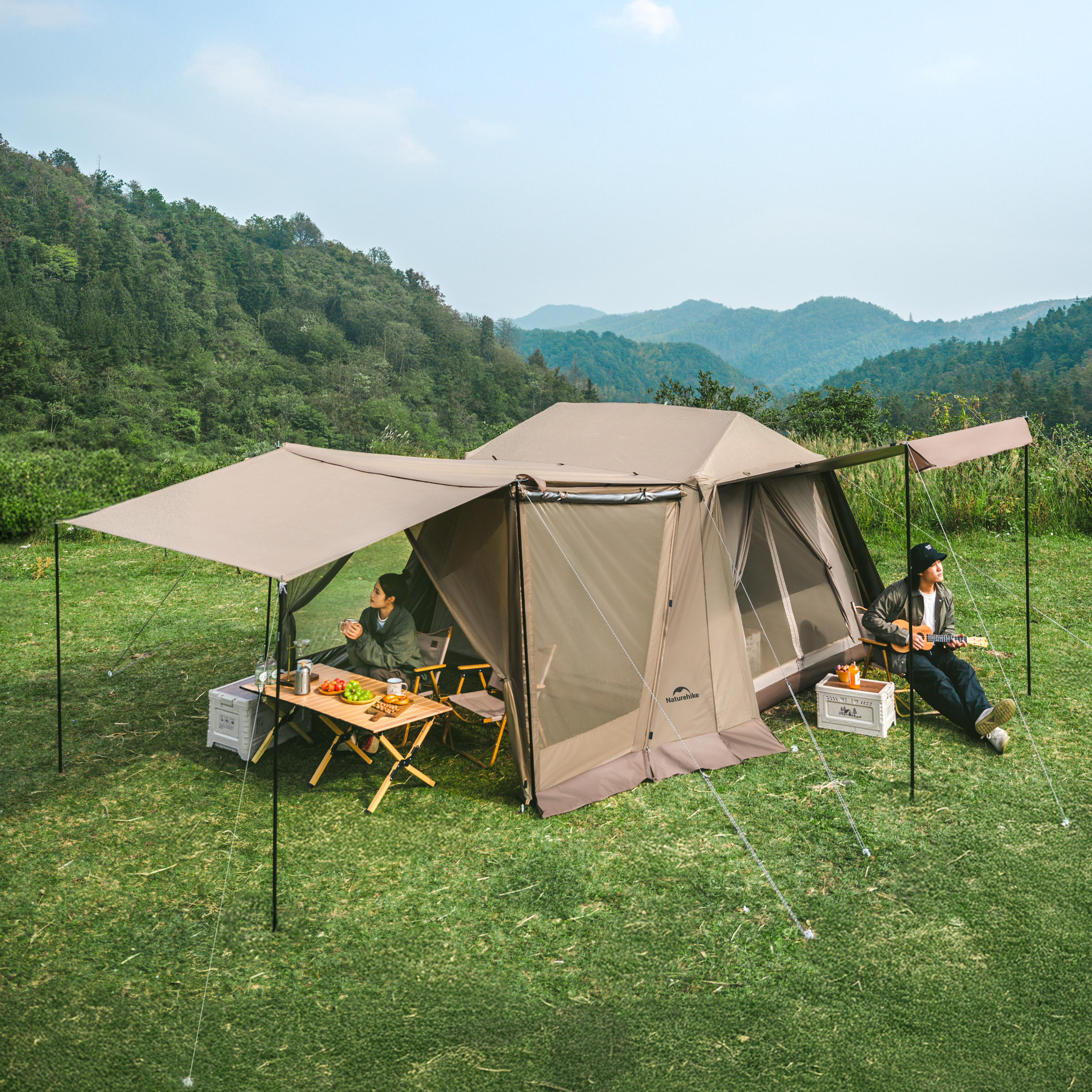 Naturehike automatický stan Village 6 s predsieňou – krémová/hnedá